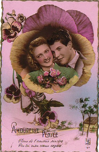 carte ancienne couple d'amoureux